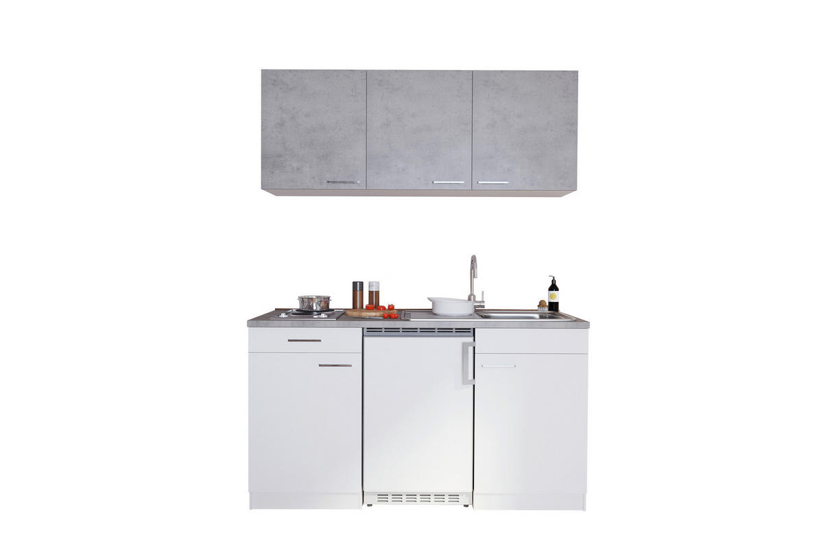 MINIKÜCHE 150 cm   in Grau, Weiß  - Alufarben/Weiß, KONVENTIONELL, Holzwerkstoff/Kunststoff (150cm) - Respekta