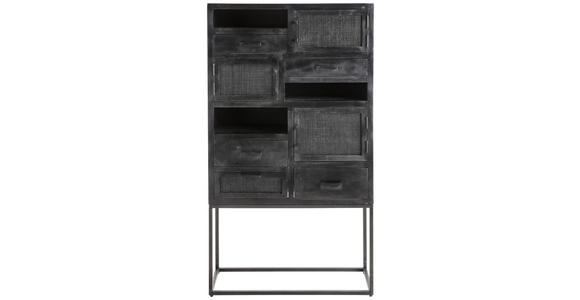 HIGHBOARD Mangoholz, Rattan massiv Schwarz  - Schwarz, KONVENTIONELL, Holz/Metall (90/160/37cm) - Ambia Home