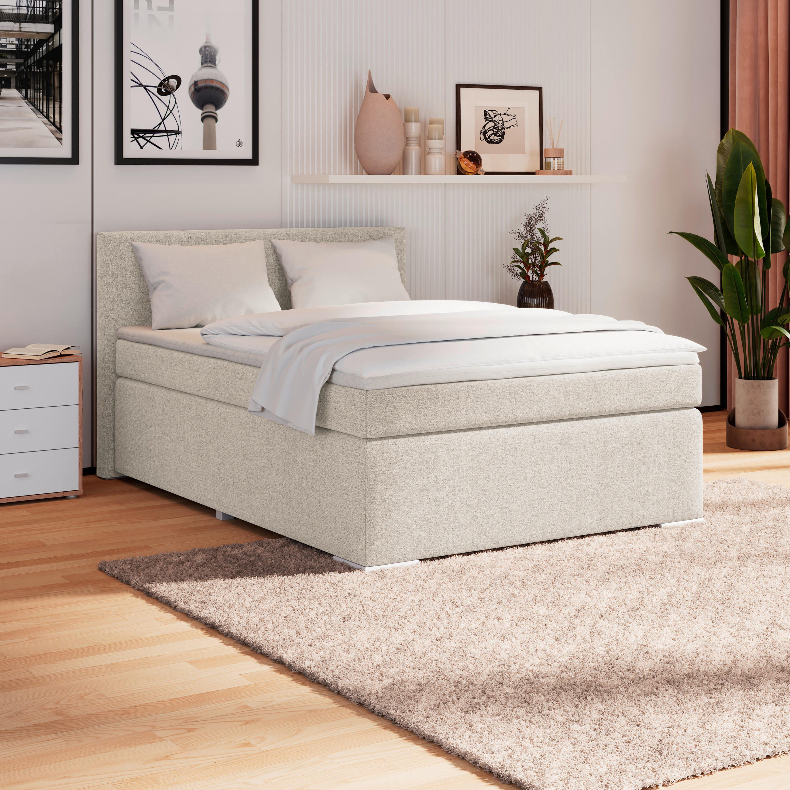 BOXSPRINGBETT 140/200 cm  in Creme  - Creme/Alufarben, Basics, Kunststoff/Textil (140/200cm) - Boxxx