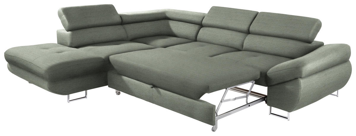 SAROKGARNITÚRA textil szürke  - króm/szürke, Modern, textil/fém (235/280cm) - Hom`in