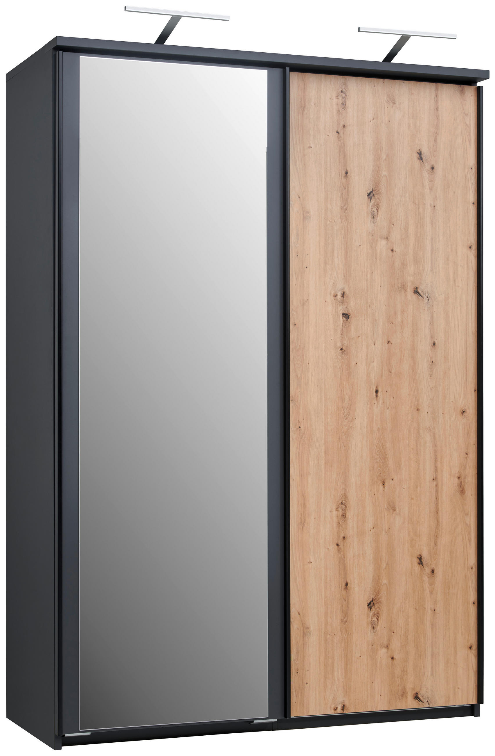 SCHWEBETÜRENSCHRANK in Dunkelgrau, Eiche Artisan  - Dunkelgrau/Schwarz, Konventionell, Glas/Holzwerkstoff (144/211/64,5cm) - Venda