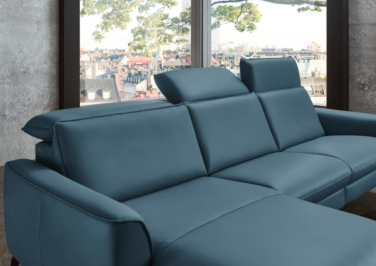 ECKSOFA in Echtleder Blau  - Blau/Schwarz, Natur, Leder/Metall (168/281cm) - Valdera