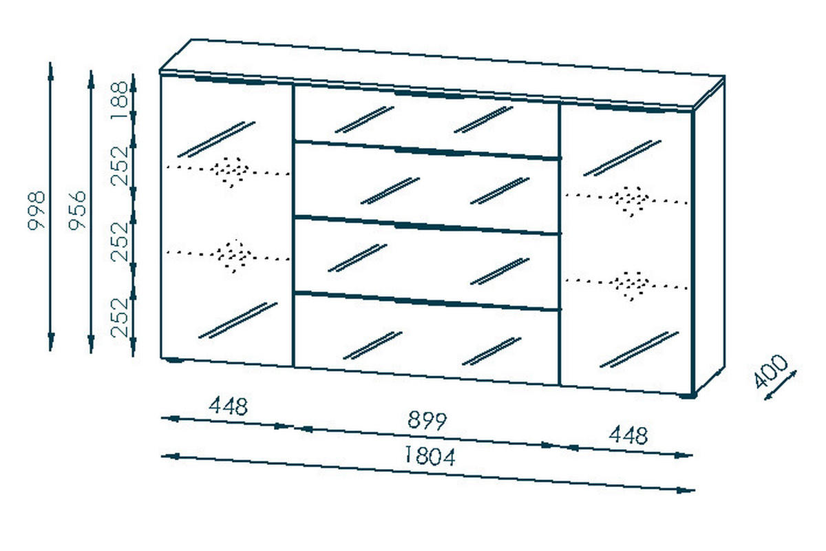 SIDEBOARD Eichefarben, Hellgrau Einlegeböden  - Eichefarben/Hellgrau, Design, Glas/Holzwerkstoff (180,4/99,8/40cm) - Voleo