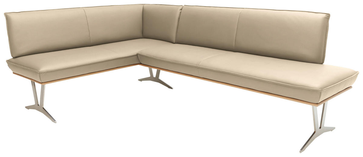 ECKBANK in Holz, Metall, Leder Beige  - Edelstahlfarben/Beige, Design, Leder/Holz (162/257cm) - Ambiente