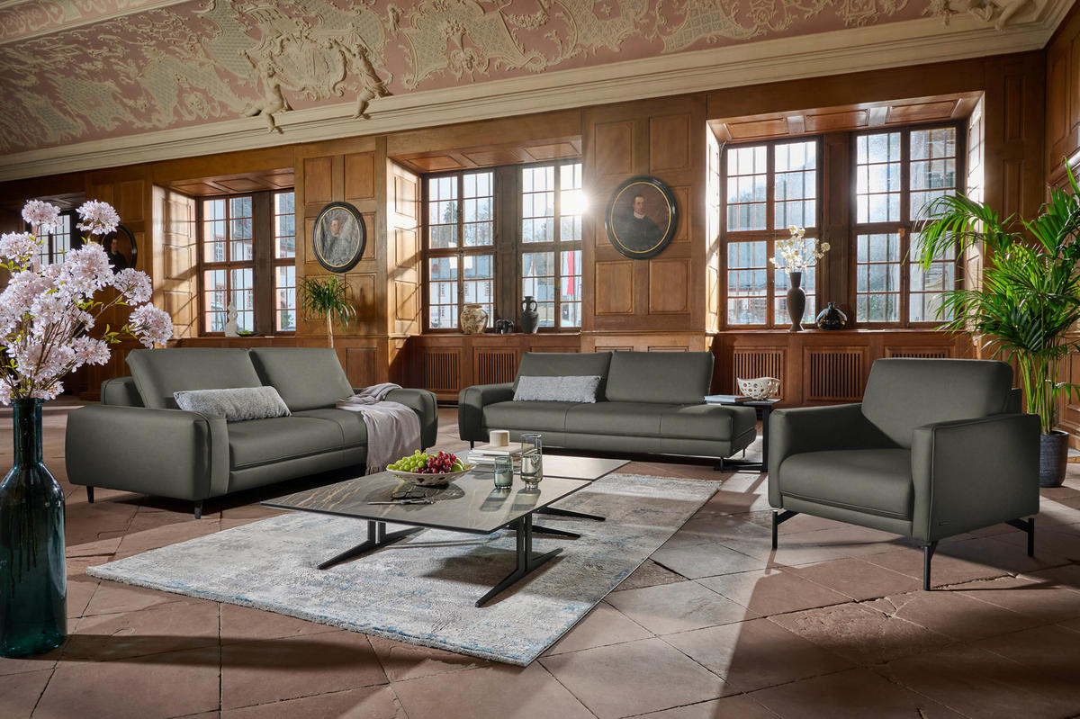3-SITZER-SOFA  in Echtleder Graubraun   - Anthrazit/Graubraun, Design, Leder/Metall (230/70/109cm) - Johann Jakob