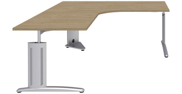 ECKSCHREIBTISCH 180/180/70-82 cm in Grau, Eichefarben, Alufarben - Eichefarben/Alufarben, KONVENTIONELL, Holzwerkstoff/Metall (180/180/70-82cm) - Moderano