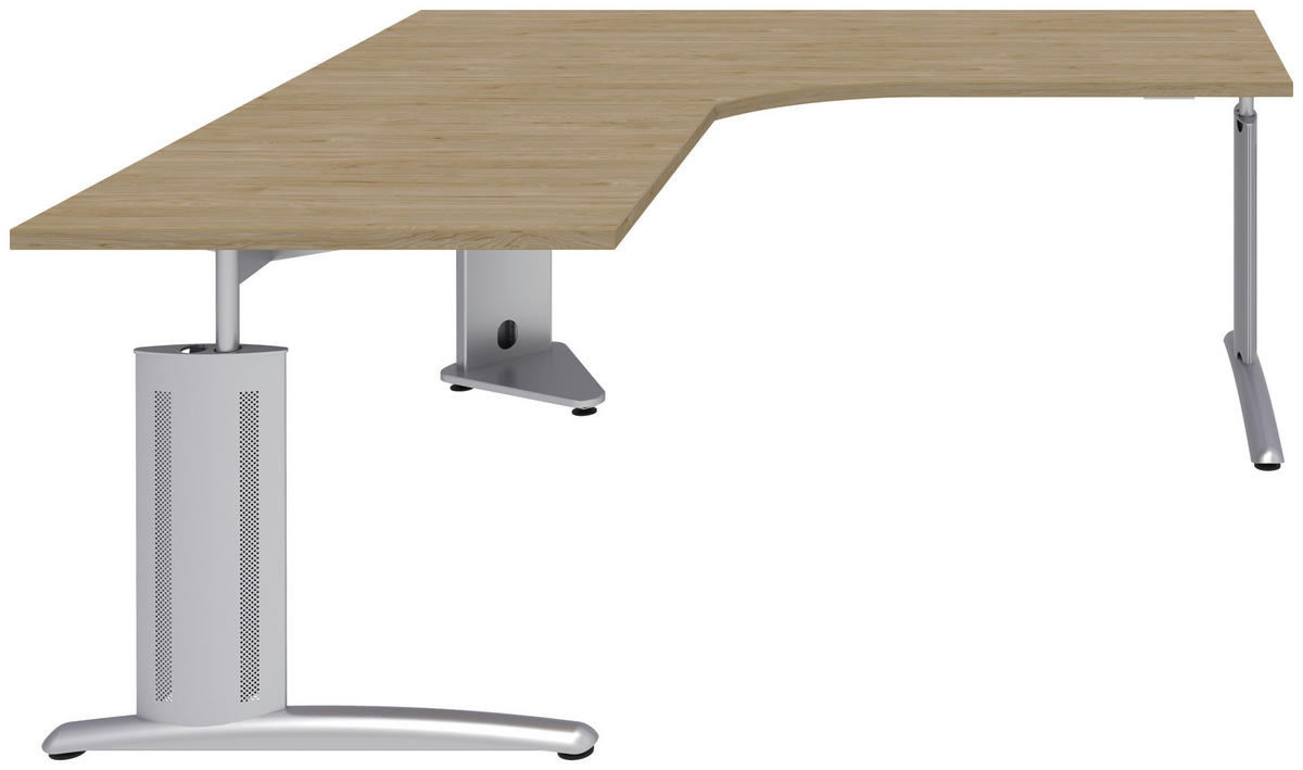 ECKSCHREIBTISCH 180/180/70-82 cm  in Grau, Eichefarben, Alufarben  - Eichefarben/Alufarben, KONVENTIONELL, Holzwerkstoff/Metall (180/180/70-82cm) - Moderano