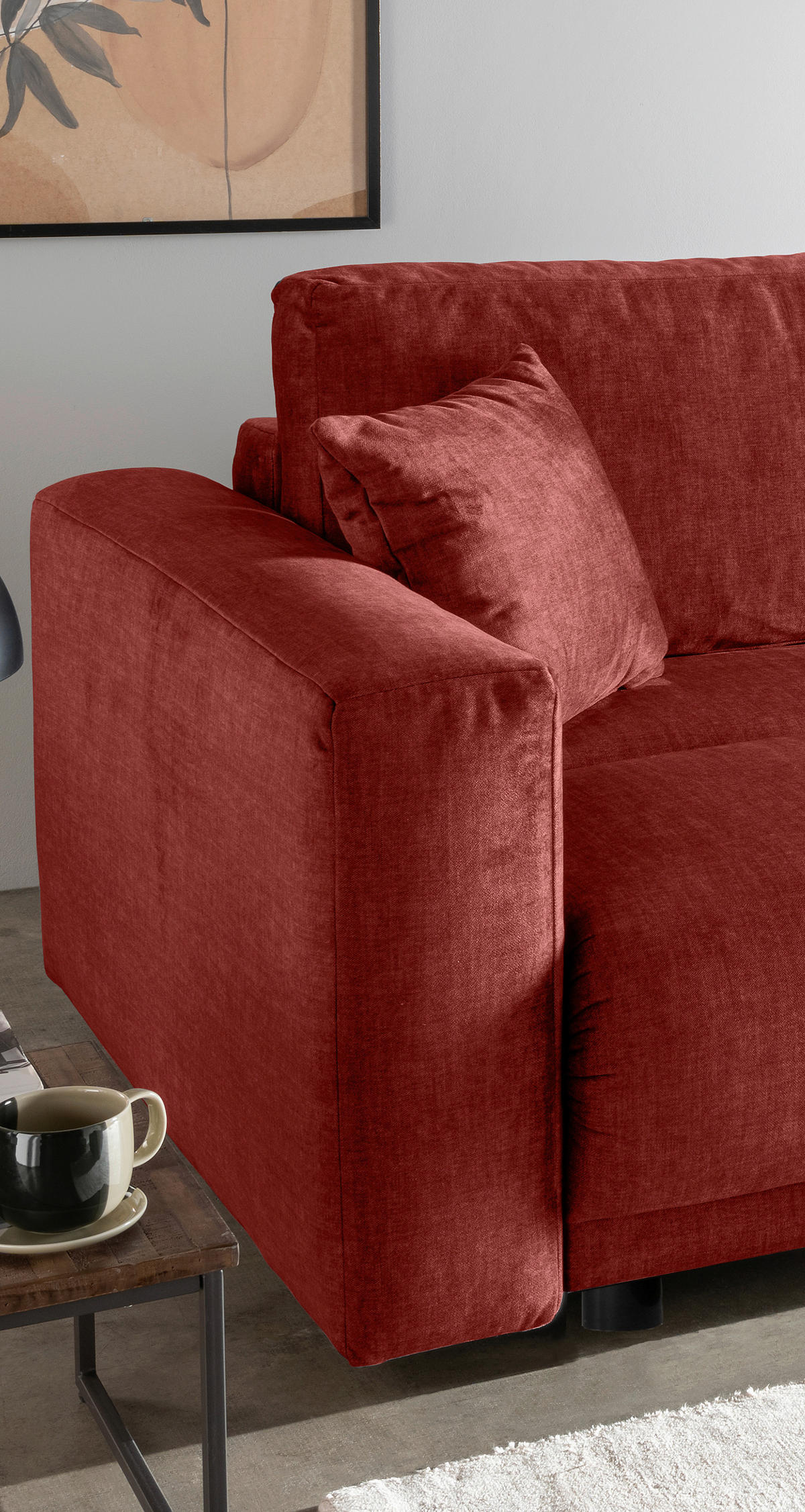 SCHLAFSOFA  mit Liegefunktion, Rücken echt Velours Koralle  - Koralle/Schwarz, MODERN, Kunststoff/Textil (245/86/126cm) - Livetastic