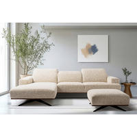 ECKSOFA PORTLAND in Struktur Beige Kopfteilverstellung  187/295 cm  - Beige/Schwarz, Design, Holz/Textil (187/295cm) - Livetastic