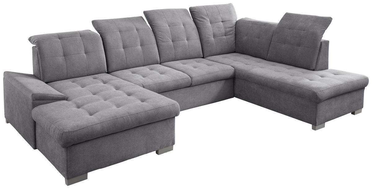 WOHNLANDSCHAFT in Mikrofaser Dunkelgrau  - Chromfarben/Dunkelgrau, Modern, Kunststoff/Textil (169/330/212cm) - Livetastic
