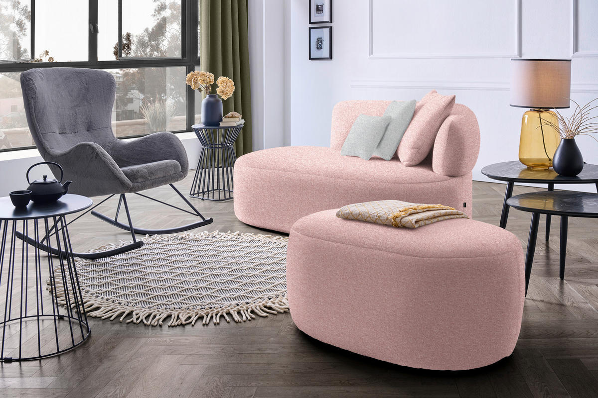 RÉCAMIERE  in Flachgewebe Grau, Altrosa  - Schwarz/Altrosa, MODERN, Kunststoff/Textil (166/86/105cm) - Hom`in