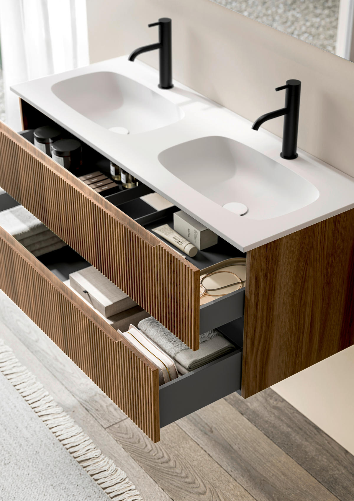 BADEZIMMER 3-teilig 120 cm  - Weiss/Walnussfarben, Konventionell, Holzwerkstoff/Stein (120cm) - Belluti