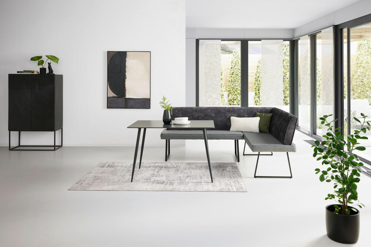 ECKBANK Holz, Metall, Textil Dunkelgrau  - Dunkelgrau/Schwarz, Konventionell, Holz/Textil (205/155cm) - MID.YOU