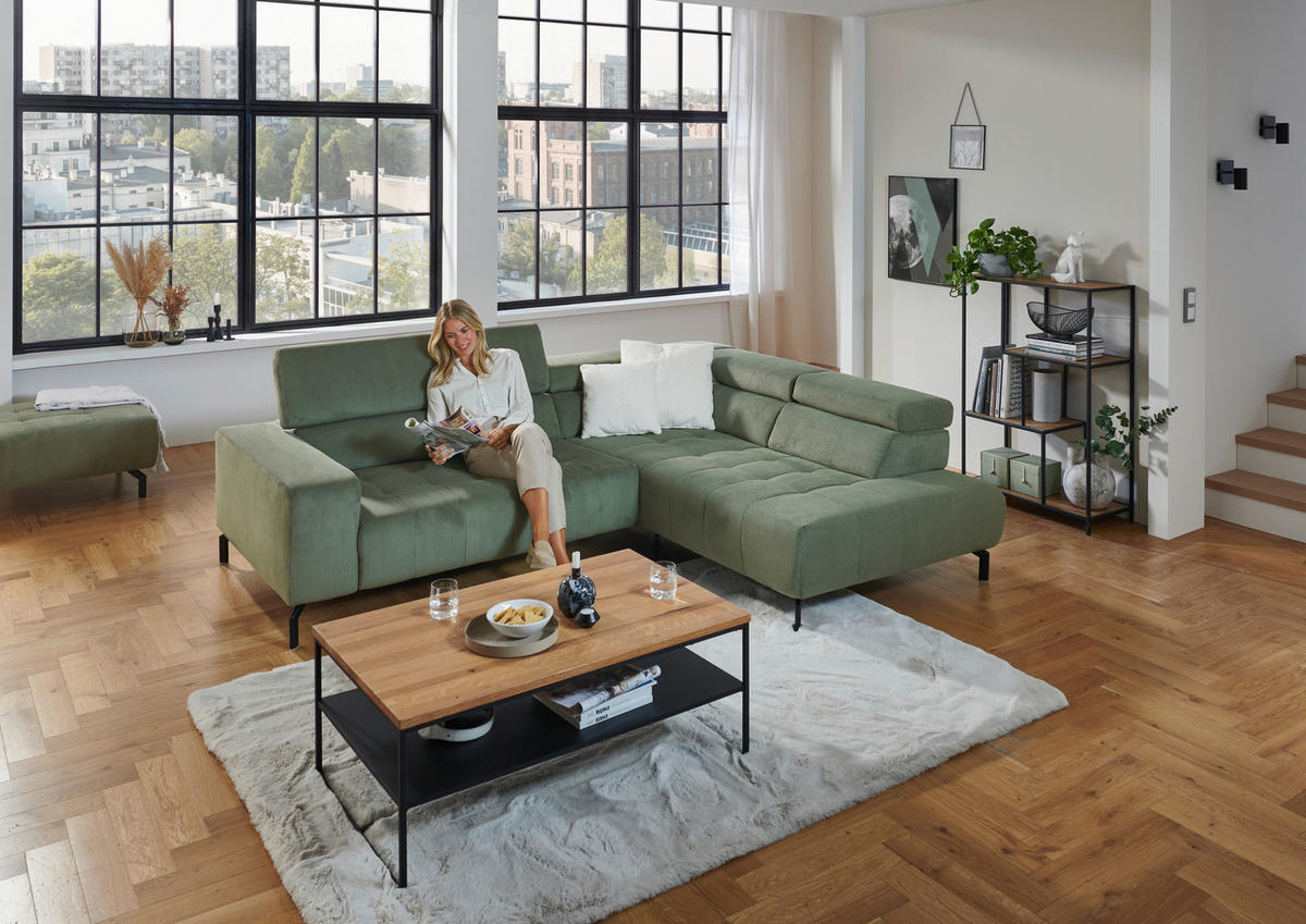 ECKSOFA Waldgrün Cord  - Waldgrün/Schwarz, Design, Textil/Metall (261/214cm) - Beldomo Style