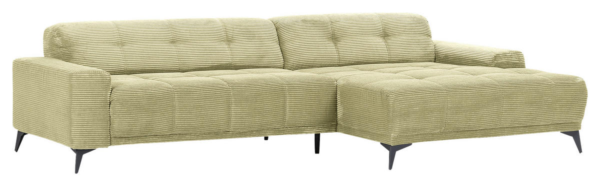 ECKSOFA in Cord Hellgrün  - Schwarz/Hellgrün, Konventionell, Textil/Metall (295/165cm) - Carryhome