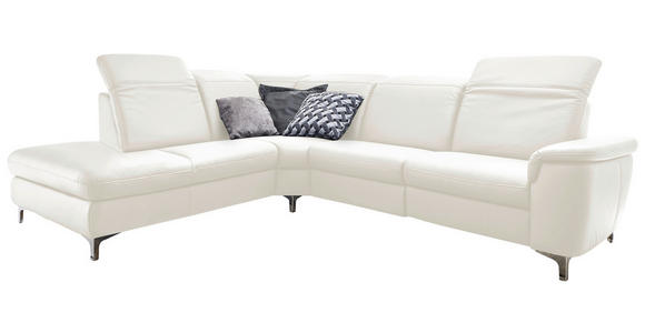 ECKSOFA in Echtleder Weiß  - Alufarben/Weiß, Design, Leder/Metall (289/242cm) - Cantus