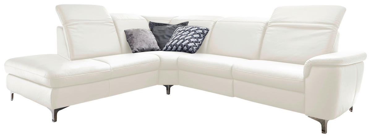 ECKSOFA in Echtleder Weiß  - Alufarben/Weiß, Design, Leder/Metall (292/242cm) - Cantus