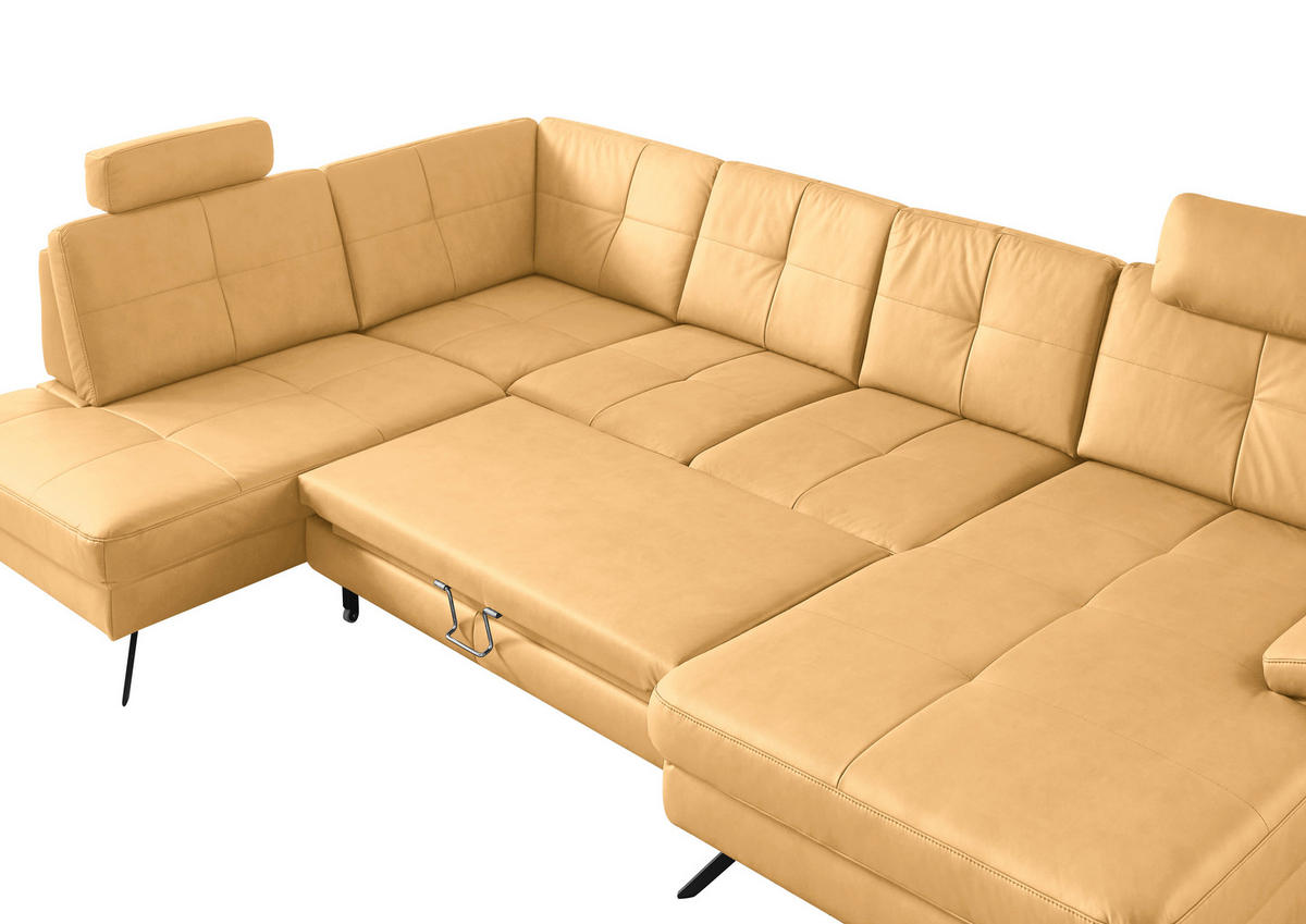 WOHNLANDSCHAFT in Lederlook, Mikrofaser Gelb  - Gelb/Schwarz, Design, Textil/Metall (220/345cm) - Beldomo System