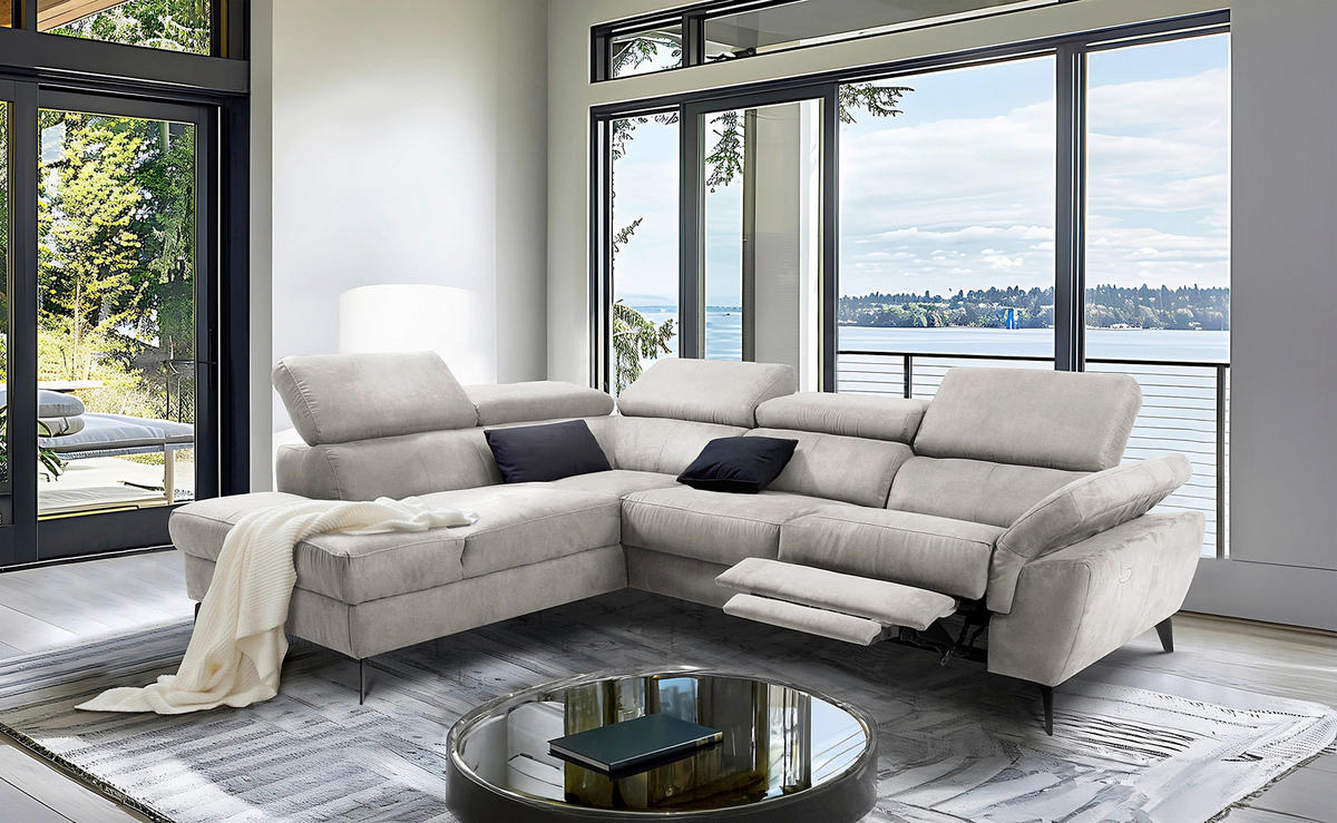 ECKSOFA SONO in Lederlook Grau Armteilverstellung, Kopfteilverstellung  210/265 cm  - Schwarz/Grau, Design, Textil/Metall (210/265cm) - Livetastic