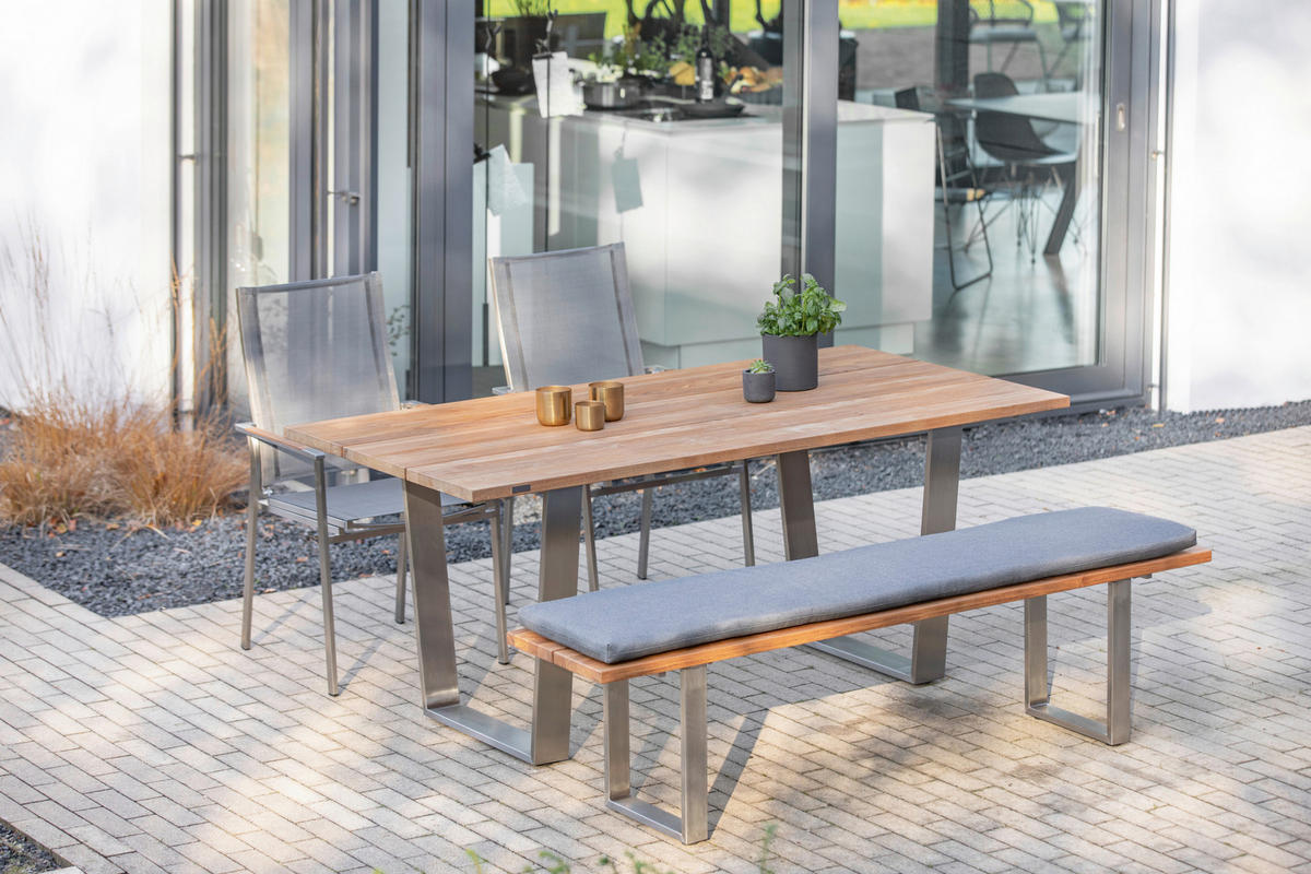 GARTENBANK 180/46/40 cm  in Teakfarben  - Edelstahlfarben/Teakfarben, Design, Holz/Metall (180/46/40cm) - Niehoff Garden
