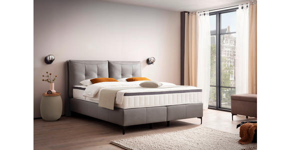 BOXSPRINGBETT 160/200 cm  in Anthrazit  - Anthrazit/Schwarz, Design, Leder/Holz (160/200cm) - Novel