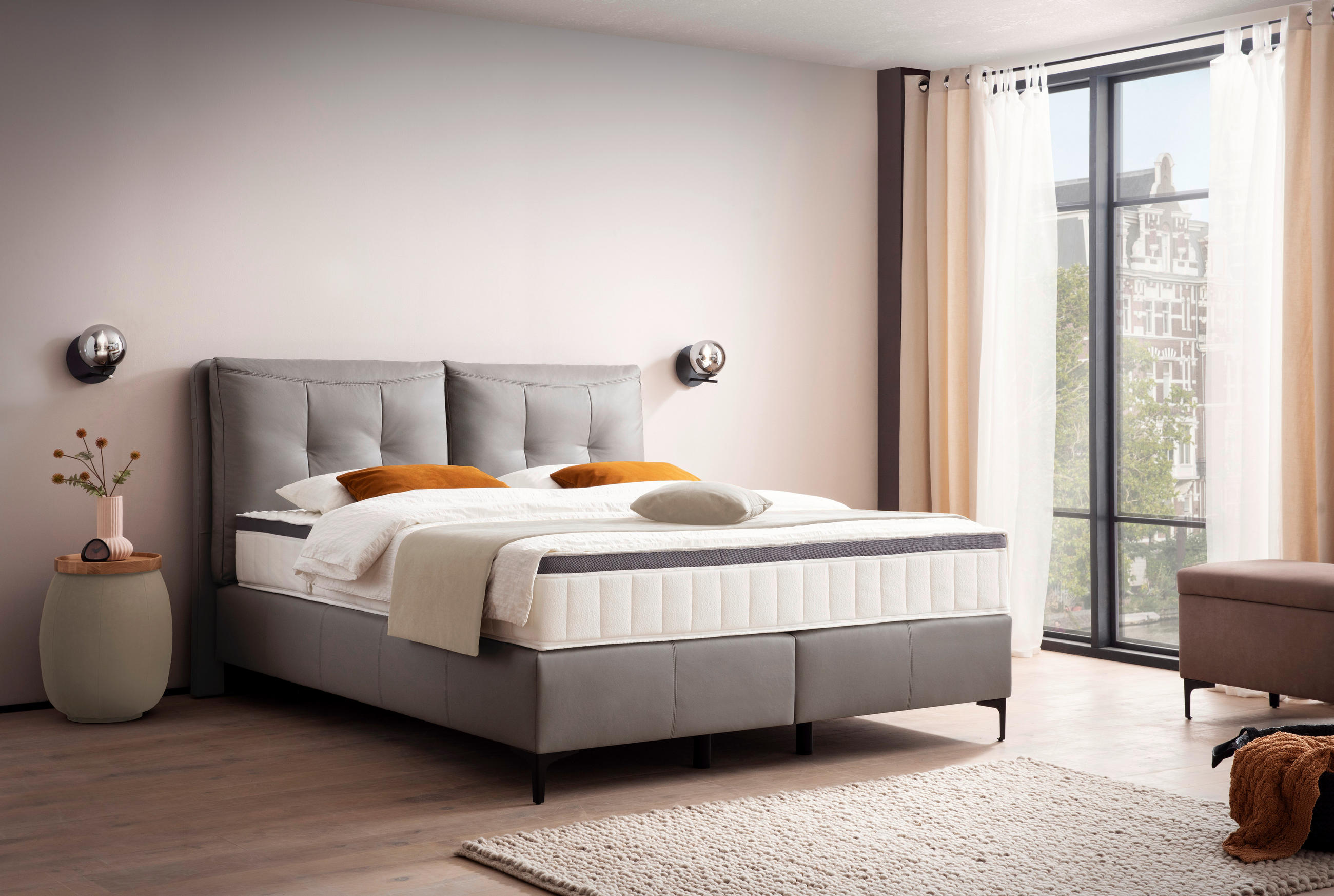 BOXSPRINGBETT 160/200 cm  in Anthrazit  - Anthrazit/Schwarz, Design, Leder/Holz (160/200cm) - Novel