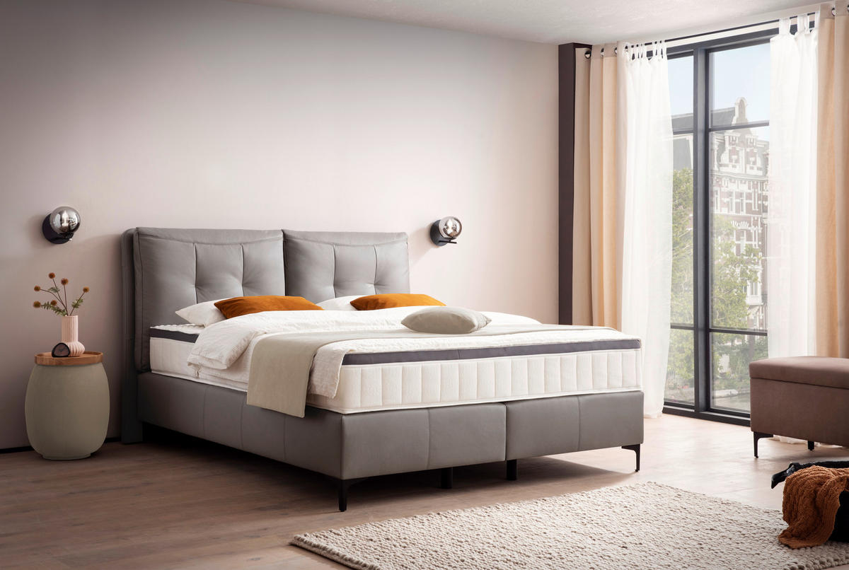 BOXSPRINGBETT 180/200 cm  in Anthrazit  - Anthrazit/Schwarz, Design, Leder/Holz (180/200cm) - Novel