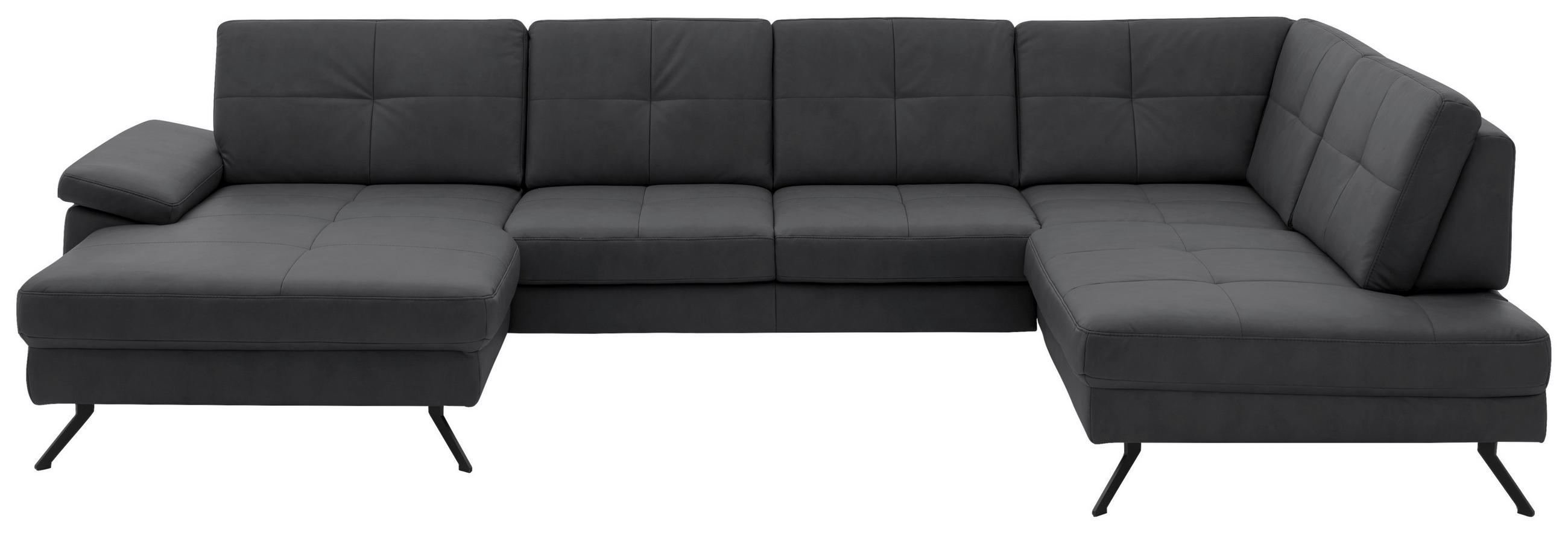 WOHNLANDSCHAFT Lederlook, Mikrofaser Grau  - Schwarz/Grau, Design, Textil/Metall (179/343/220cm) - Beldomo System