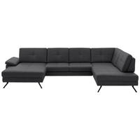 WOHNLANDSCHAFT Lederlook, Mikrofaser Grau  - Schwarz/Grau, Design, Textil/Metall (179/343/220cm) - Beldomo System