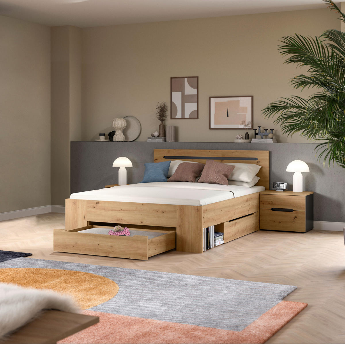 SCHLAFZIMMER Grau, Eiche Artisan  - Eiche Artisan/Grau, MODERN, Holzwerkstoff (244/87/205cm) - MID.YOU