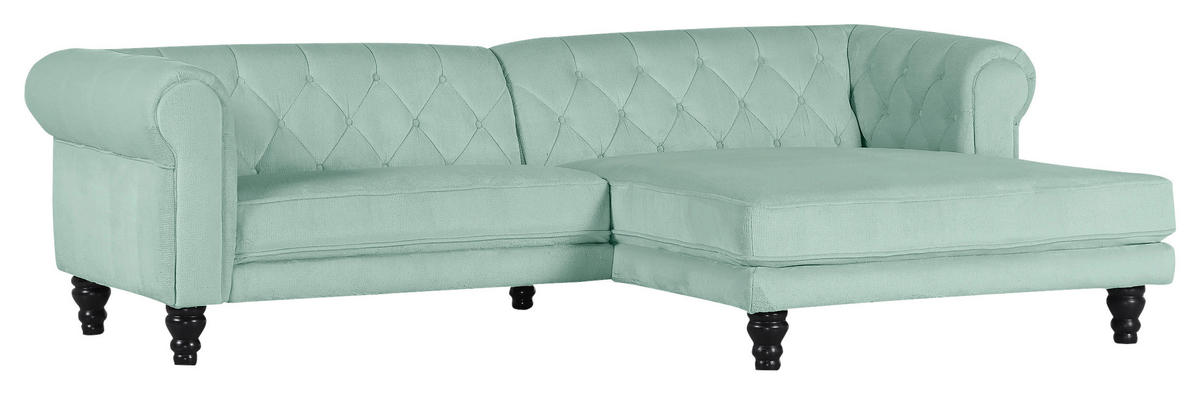 ECKSOFA in Plüsch Mintgrün  260/160 cm  - Dunkelbraun/Mintgrün, Design, Holz/Textil (260/160cm) - MID.YOU