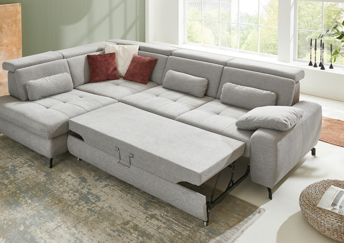 ECKSOFA Hellgrau Chenille  - Hellgrau/Schwarz, Design, Textil/Metall (220/310cm) - Beldomo Style