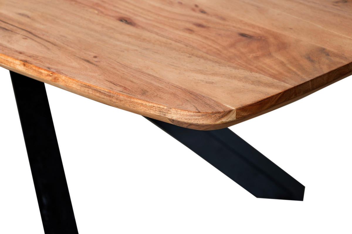 ESSTISCH Echtholz  Holz, Metall rechteckig Naturfarben  - Schwarz/Naturfarben, MODERN, Holz/Metall (220/76/110cm) - MID.YOU