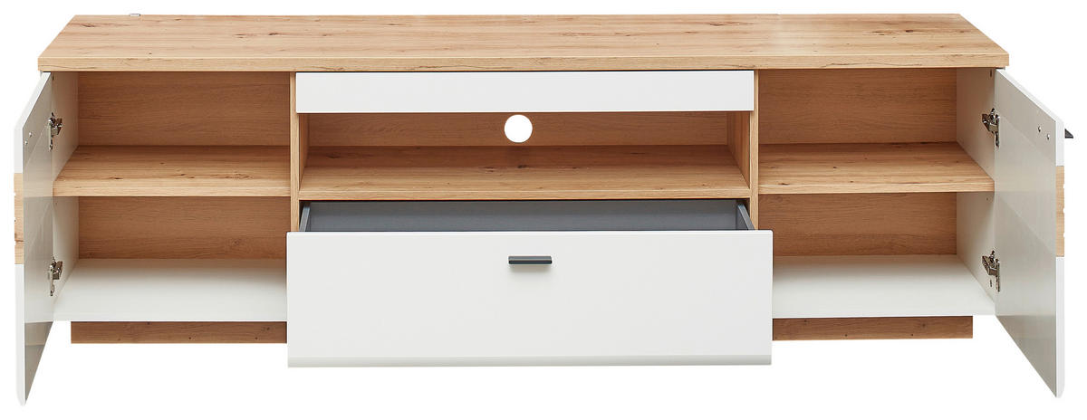 WOHNWAND  in Weiss, Eiche Artisan 270/201/47 cm  - Weiss/Anthrazit, Design, Glas/Holzwerkstoff (270/201/47cm) - Stylife