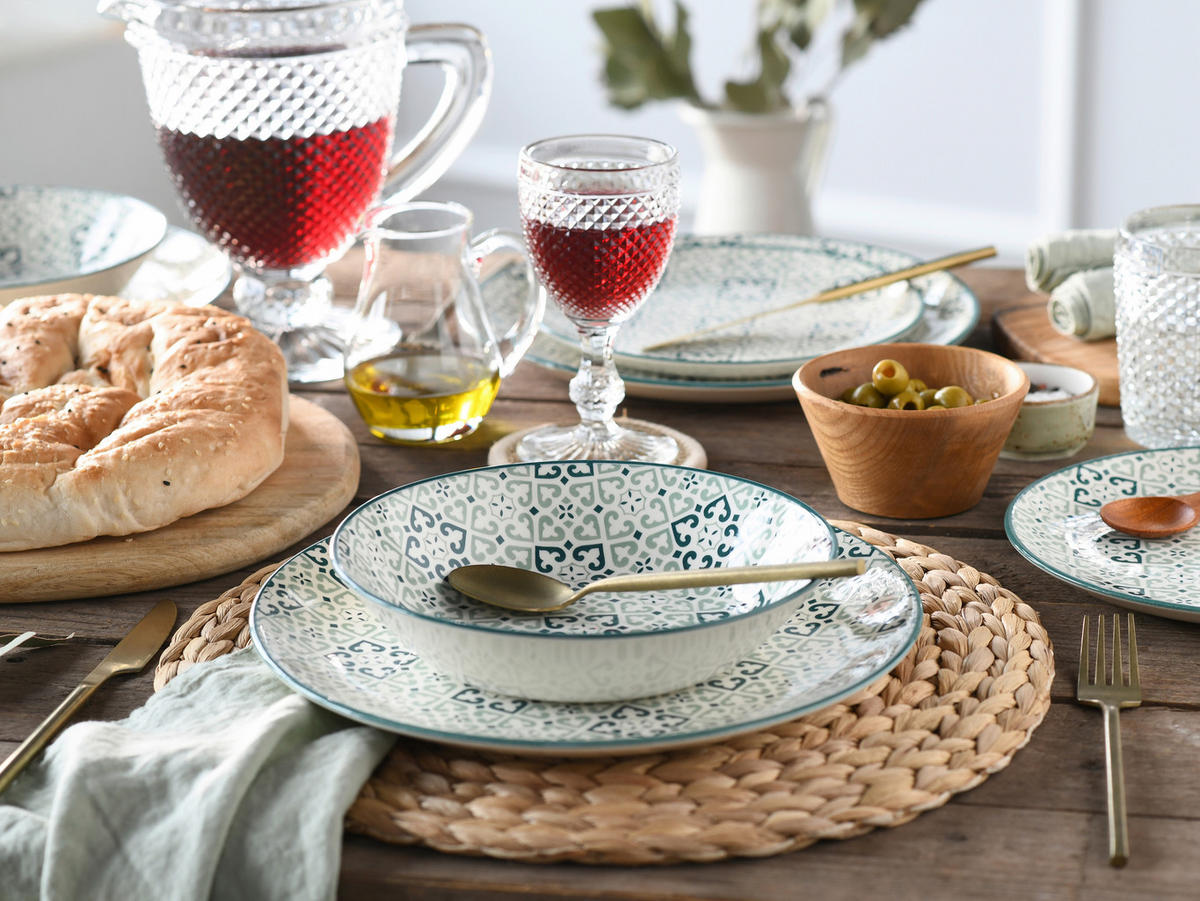 SERVIS Yara Petrol 12 delar  - vit/ljusgrön, Basics, keramik (31/30/23cm) - Creatable