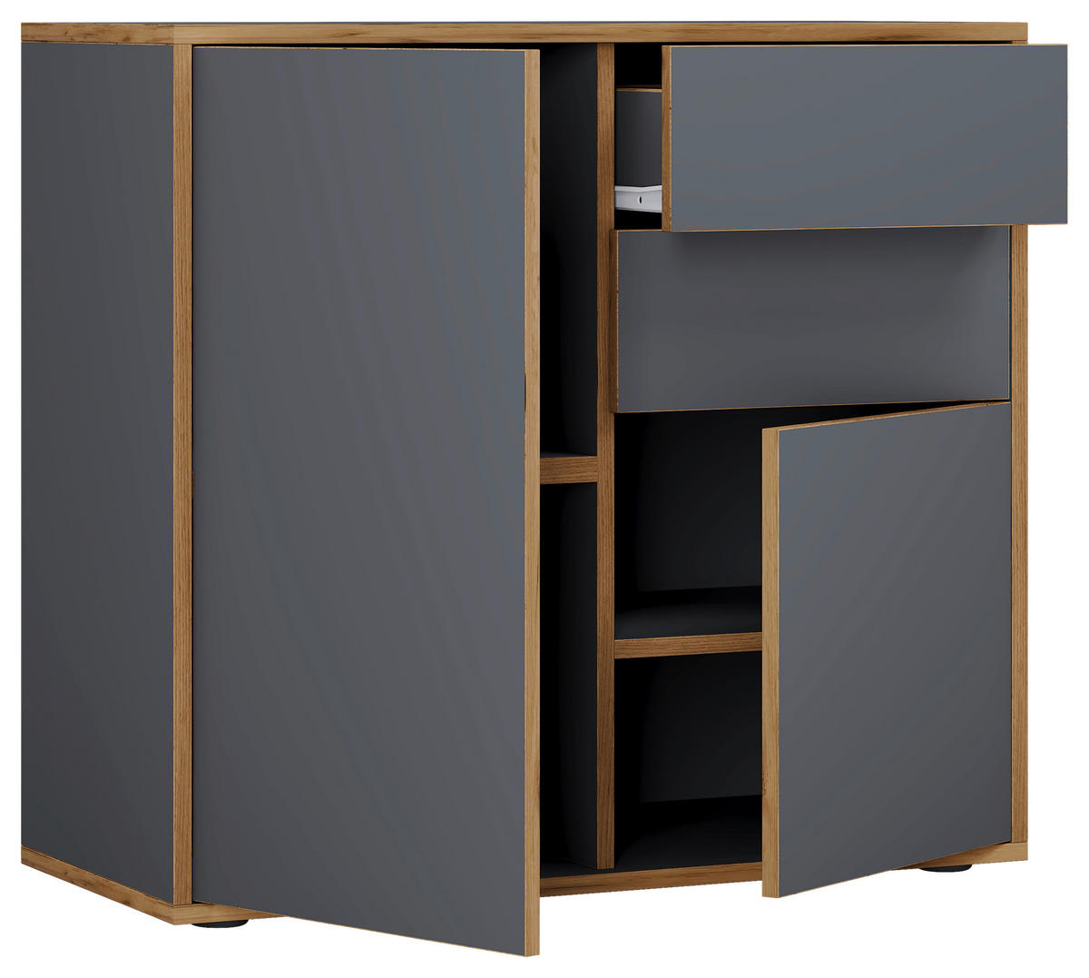 KOMMODE Salia, 79/74/33 cm, 2 Schublade(n)  - Honigeiche/Anthrazit, Design, Holzwerkstoff/Kunststoff (79/74/33cm) - MID.YOU