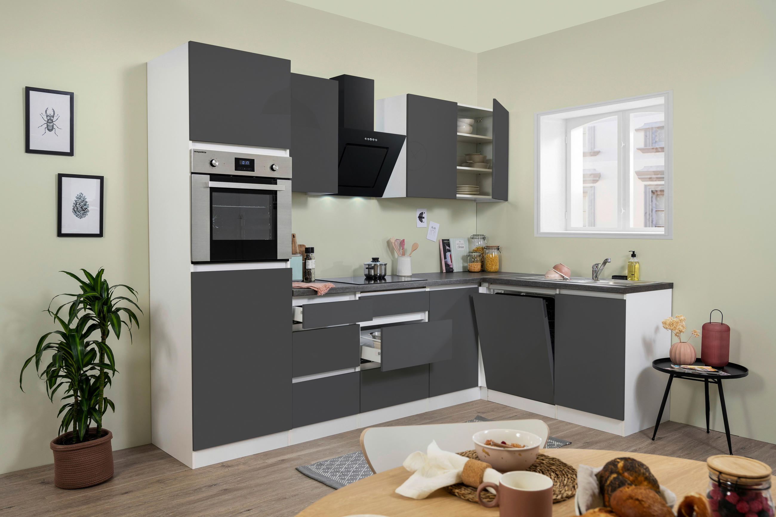 ECKKÜCHE 280/172 cm  in Weiß, Grau Hochglanz  - Grau Hochglanz/Weiß, MODERN, Holzwerkstoff (280/172cm) - Respekta