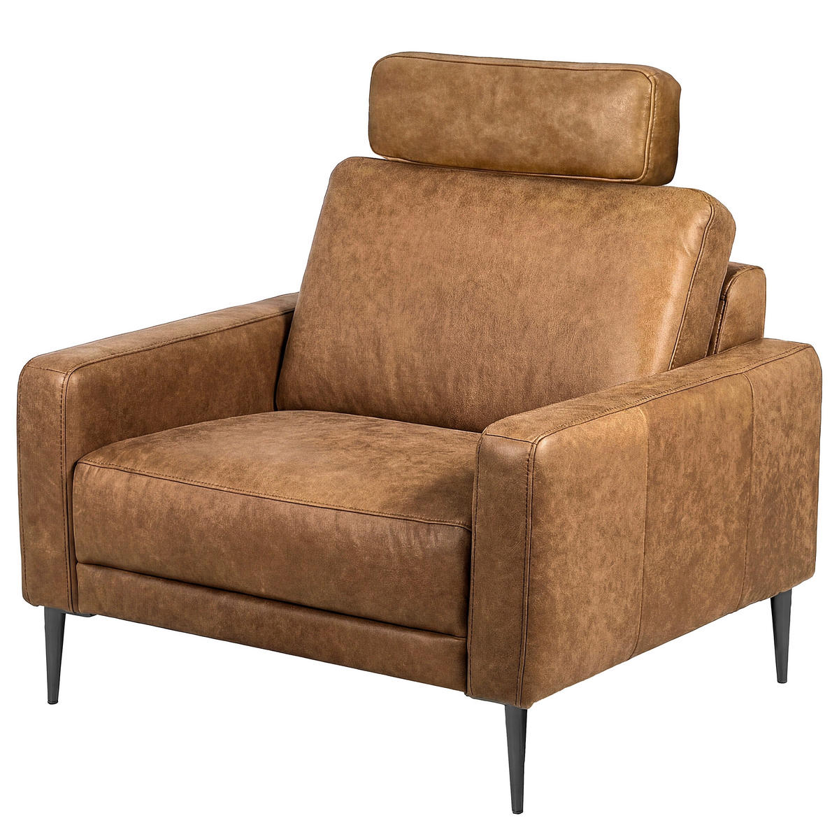 KOPFSTÜTZE SPRING  in Lederlook Echtleder  - Cognac/Schwarzchrom, Design, Leder/Textil (52/17/14cm) - P & B
