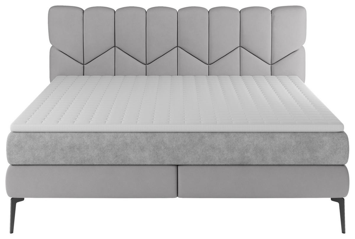 BOXSPRINGBETT 180/200 cm  in Hellgrau  - Hellgrau/Schwarz, Design, Leder/Textil (180/200cm) - Esposa