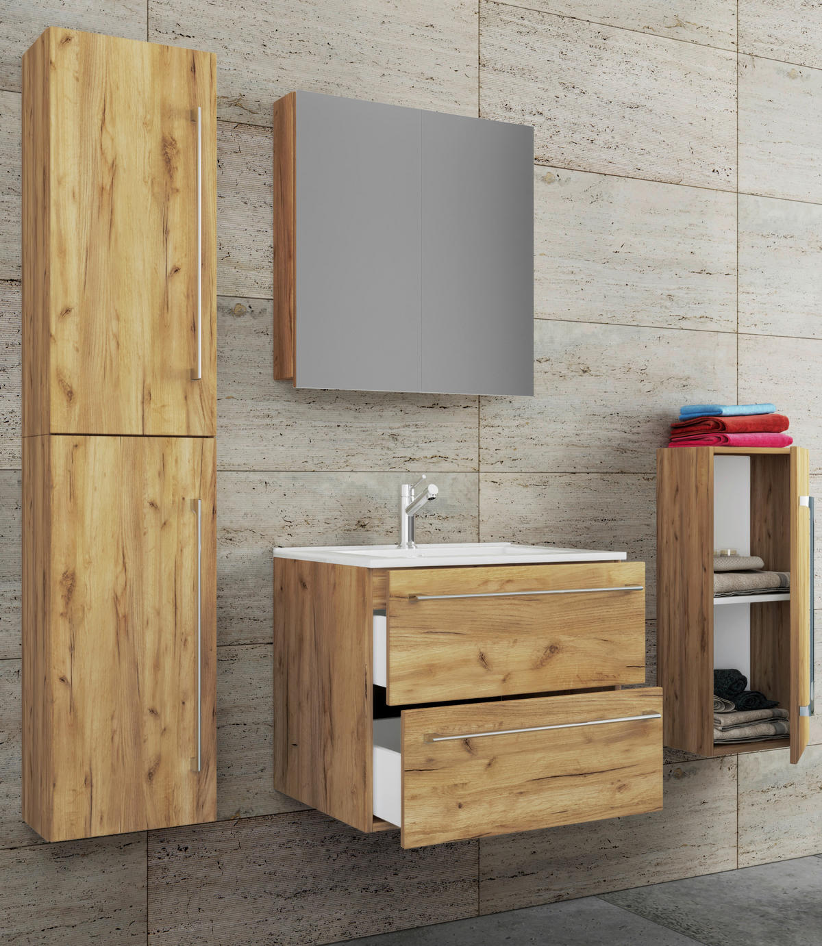 BADEZIMMER  in 127 cm  - Honigeiche/Weiß, MODERN, Keramik/Holzwerkstoff (127cm) - MID.YOU