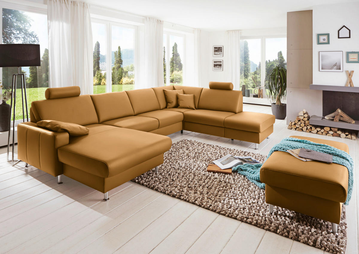 WOHNLANDSCHAFT in Echtleder Gelb  - Gelb/Alufarben, Design, Leder/Metall (165/339/233cm) - Beldomo Premium