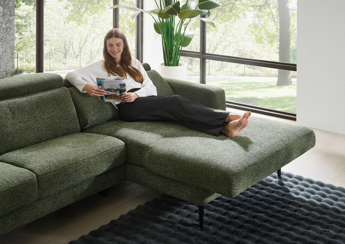 ECKSOFA Grün Chenille  - Schwarz/Grün, KONVENTIONELL, Textil/Metall (300/177cm) - Valdera