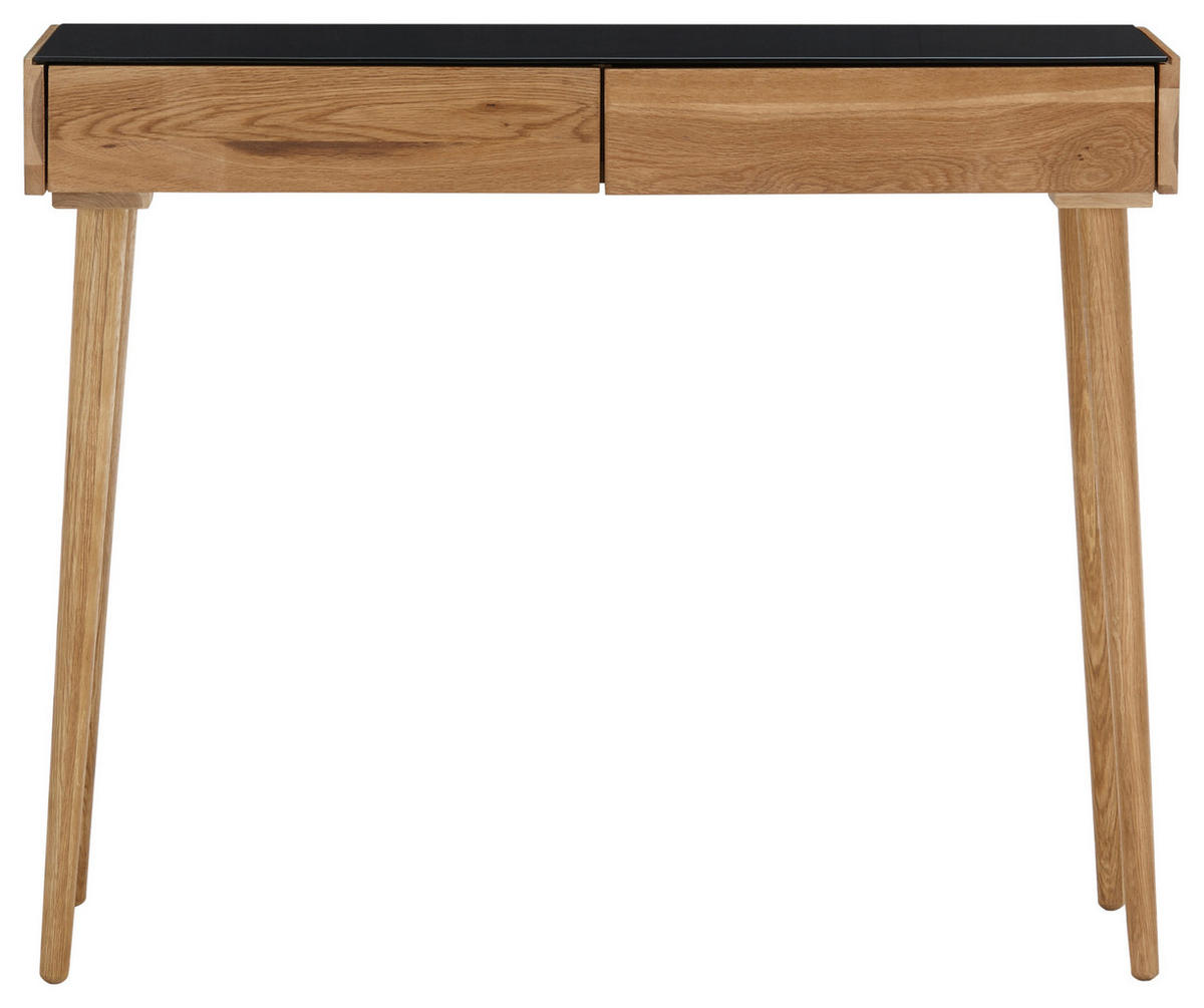 KONSOLENTISCH Eiche furniert Schwarz, Eichefarben  - Eichefarben/Schwarz, Natur, Glas/Holz (100cm)