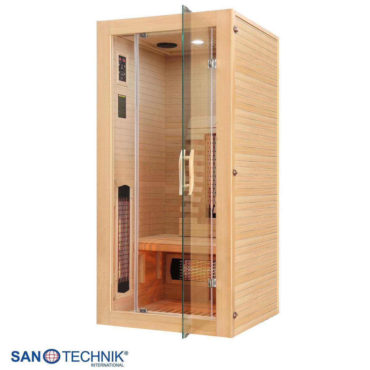 INFRAROTKABINE für 1 Personen  - Naturfarben, Basics, Glas/Holz (90/190/90cm) - Sanotechnik