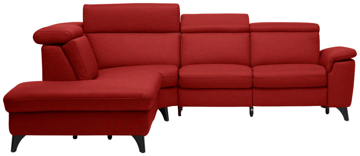 ECKSOFA in Echtleder Rot  - Rot/Schwarz, Design, Leder/Metall (239/285cm) - Cantus