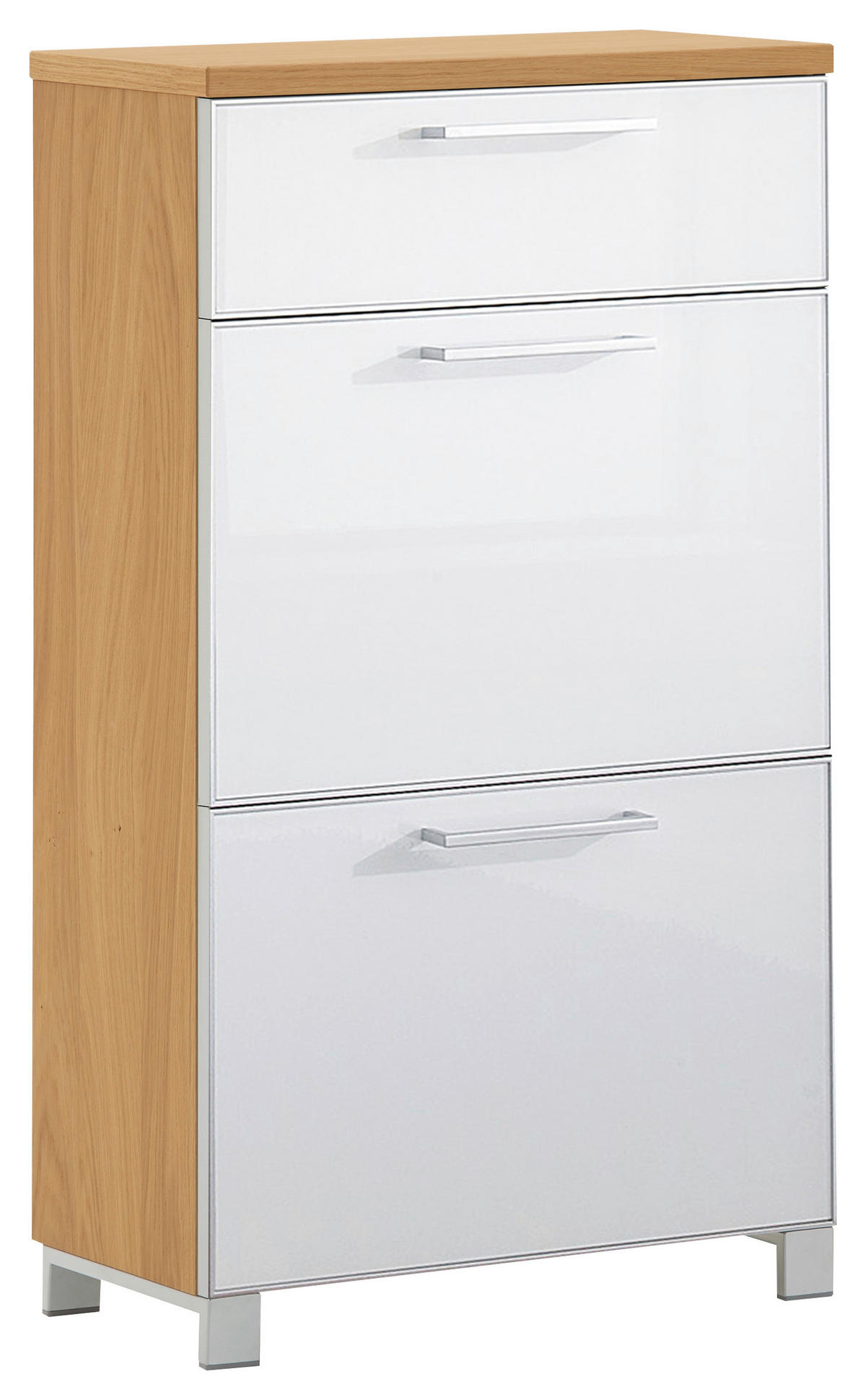 SCHUHKIPPER 61/108/31 cm  - Chromfarben/Eiche Bianco, Design, Glas/Holz (61/108/31cm) - Novel