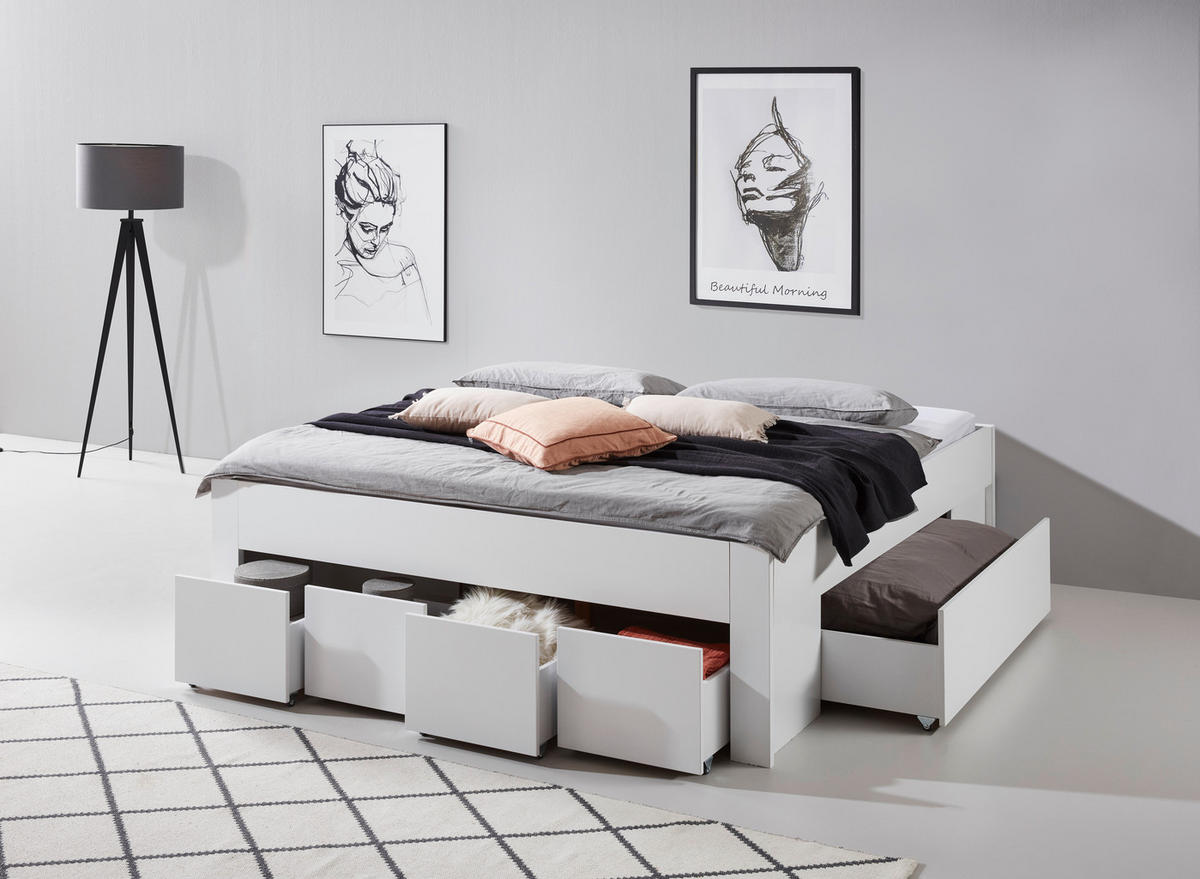 PAT CU SPAȚIU DE DEPOZITARE 180/200 cm  in alb   - alb, Konventionell, material pe bază de lemn (180/200cm) - Carryhome
