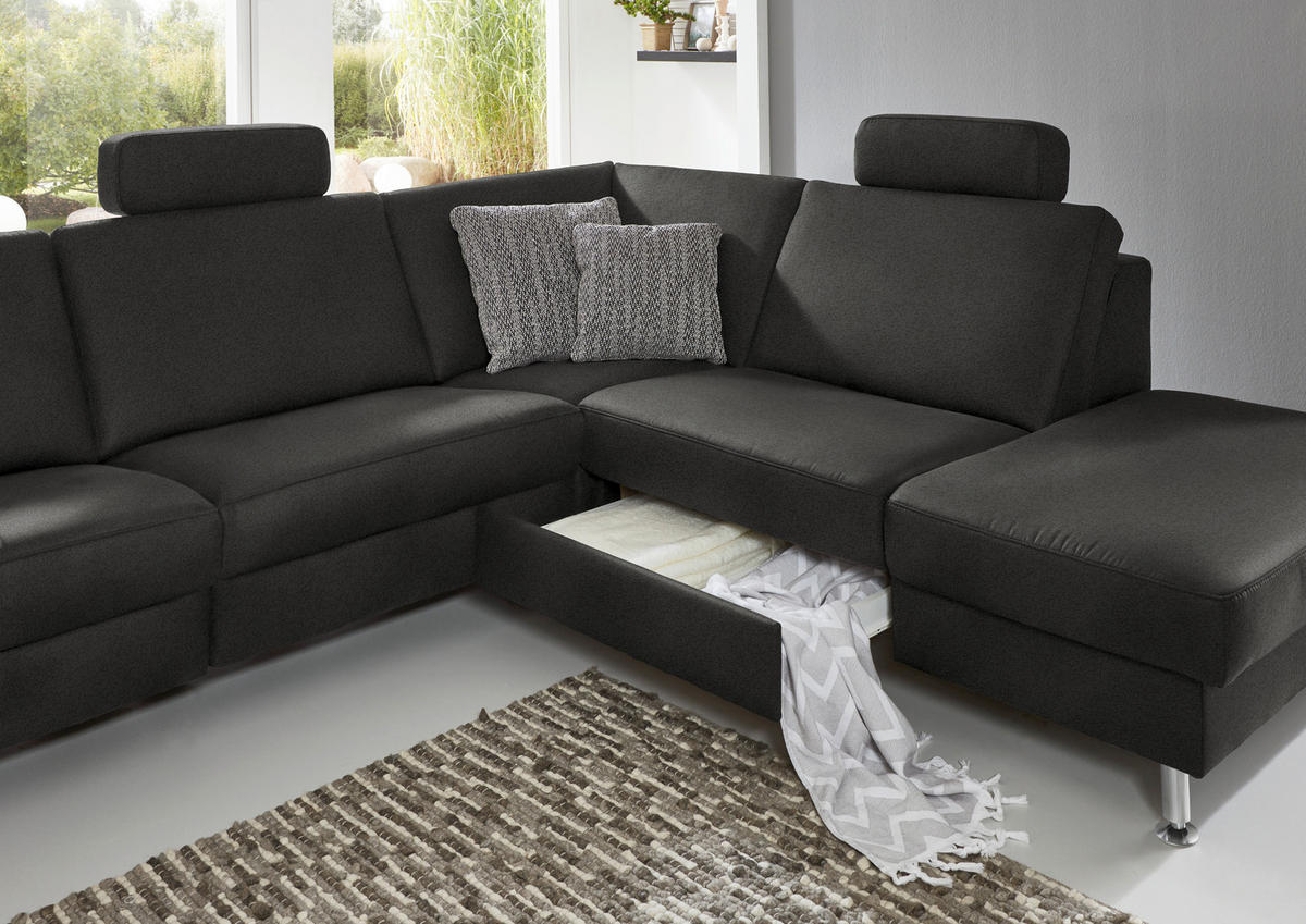 CANAPÉ D'ANGLE in Mikrofaser Anthrazit  - Anthrazit/Alufarben, Design, Textil/Metall (275/242cm) - Dieter Knoll