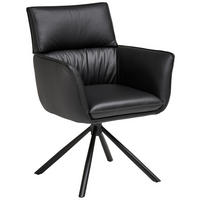 Armlehnstuhl Leder Schwarz  Sitzfläche 360° drehbar, automatische Rückholfunktion  Echtleder  Schwarz  - Schwarz, MODERN, Leder/Metall (64/90,5/64,5cm) - Livetastic