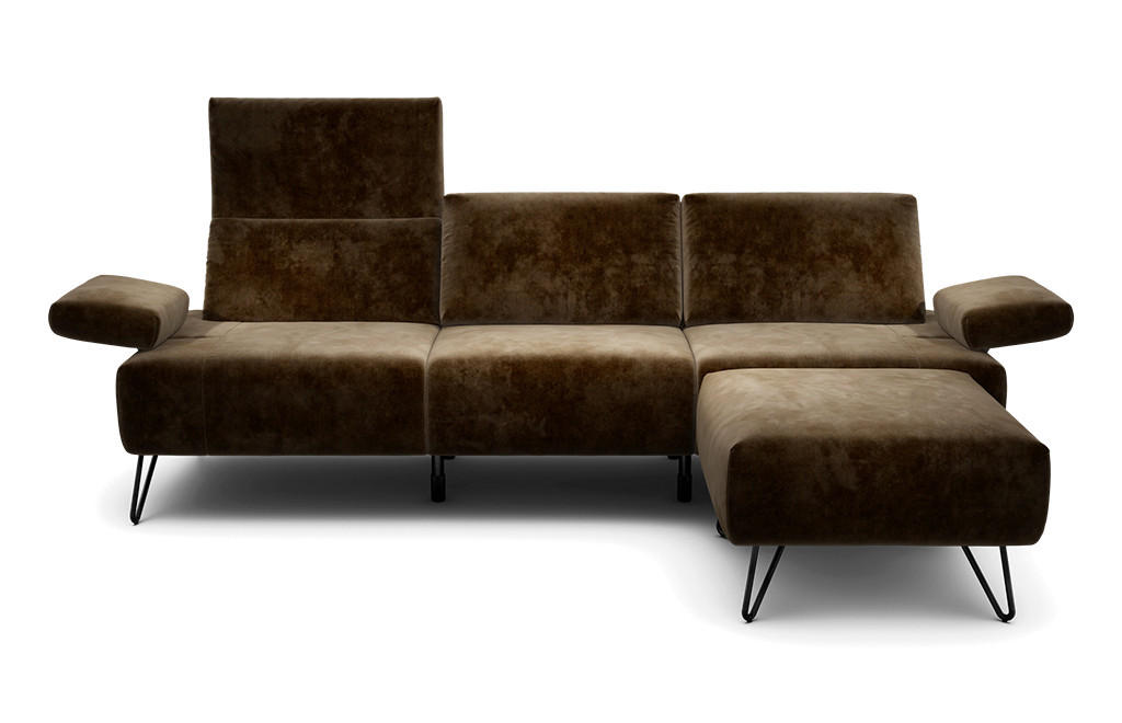 3-SITZER-SOFA Samt Braun  - Schwarz/Braun, Design, Textil/Metall (234-264/85/86-94cm) - SENSOO
